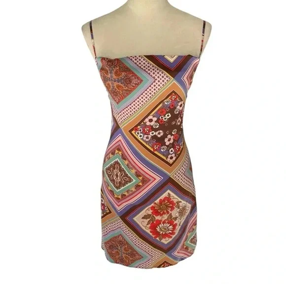 Urban Outfitters Dress Women XS Y2K Floral Mallory Cowl Neck Slip Mini Colorful - Picture 3 of 7